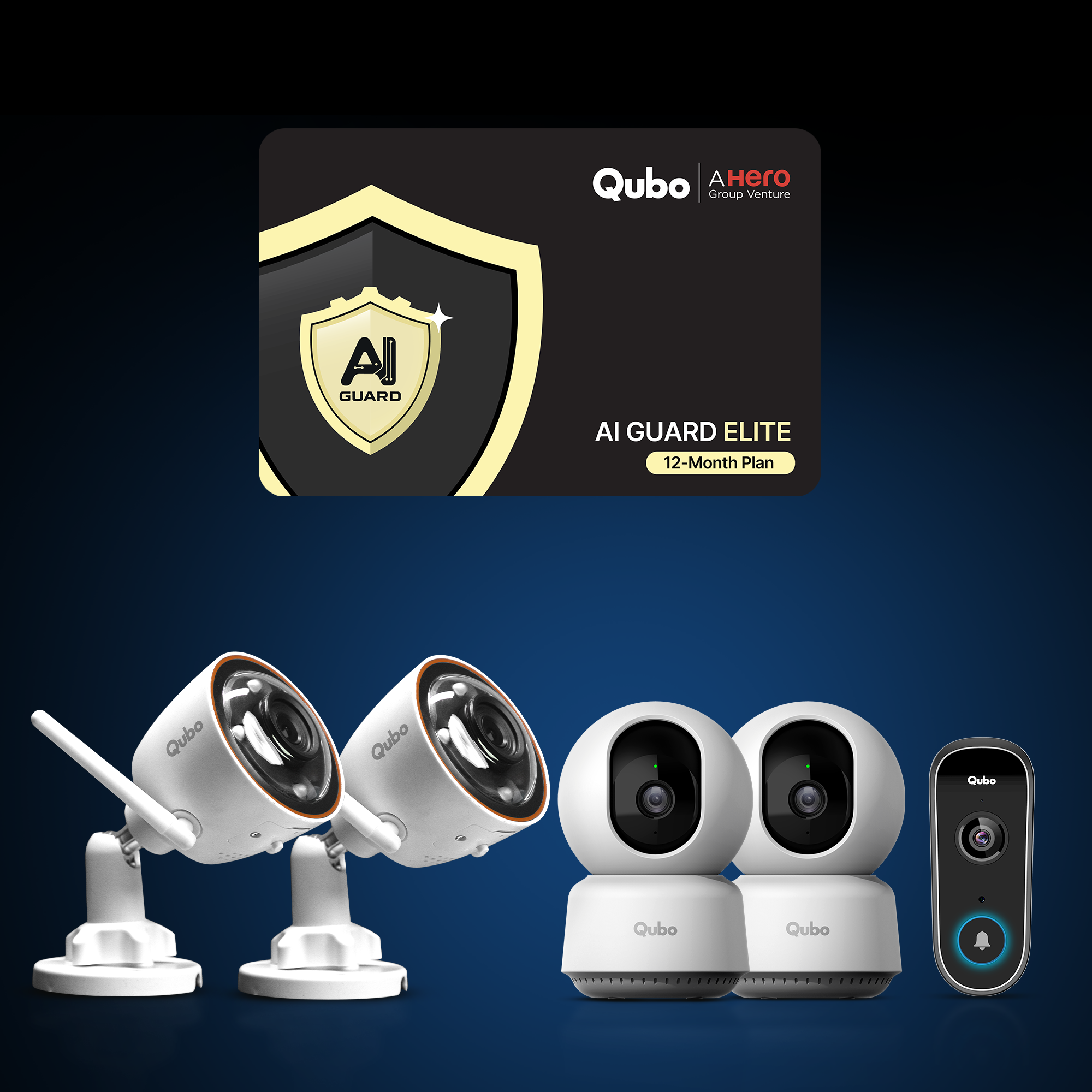 Smart Camera 360° 3MP (x2), Smart Outdoor Bullet Camera 3MP (x2), Video Doorbell & AI Guard Elite Combo