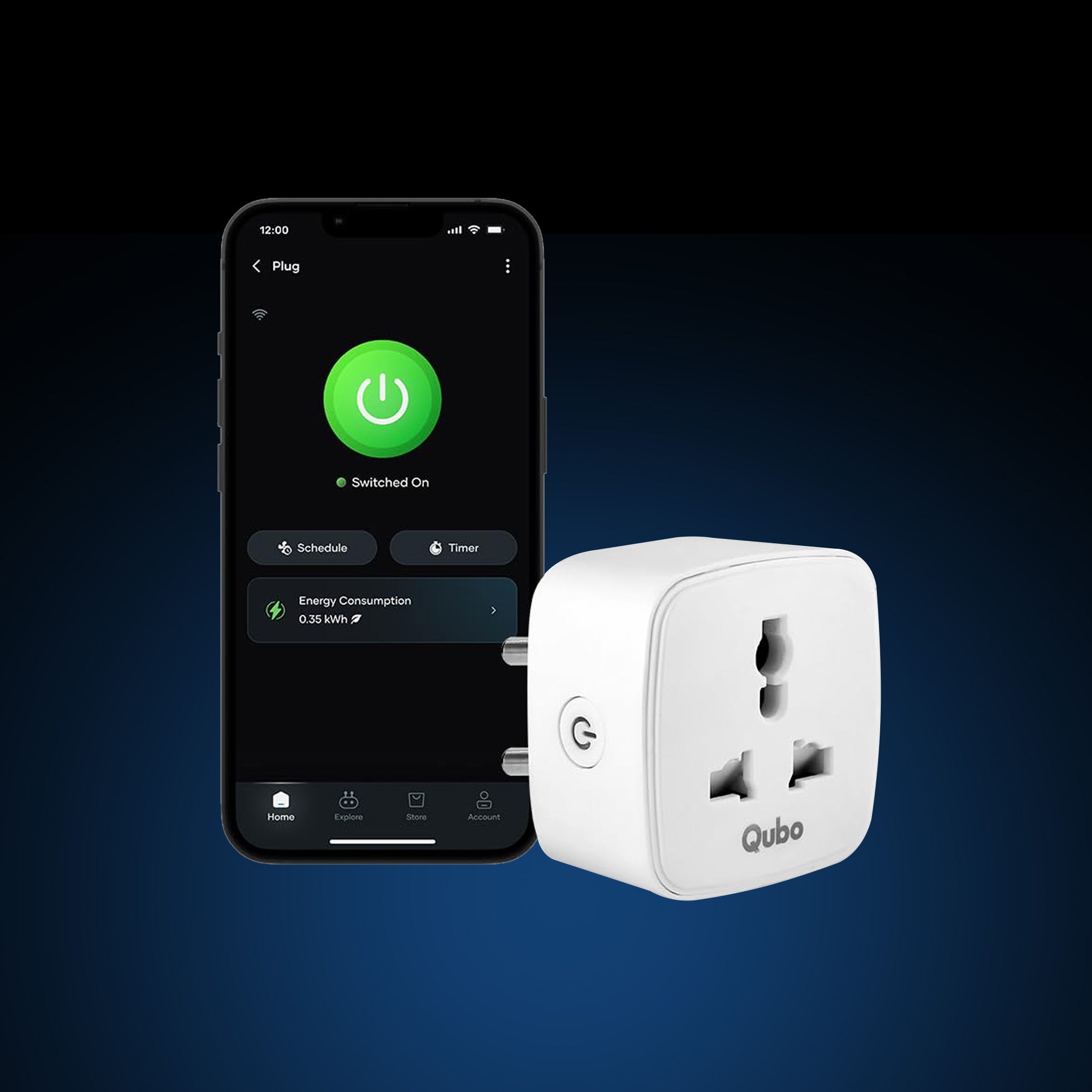 Qubo 10A Wi-Fi+BT Smart Plug, Ideal for Small Devices