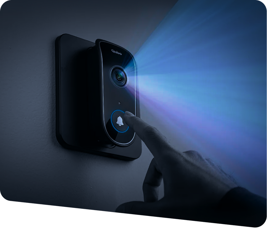 A visitor rings the
Qubo Video Doorbell.