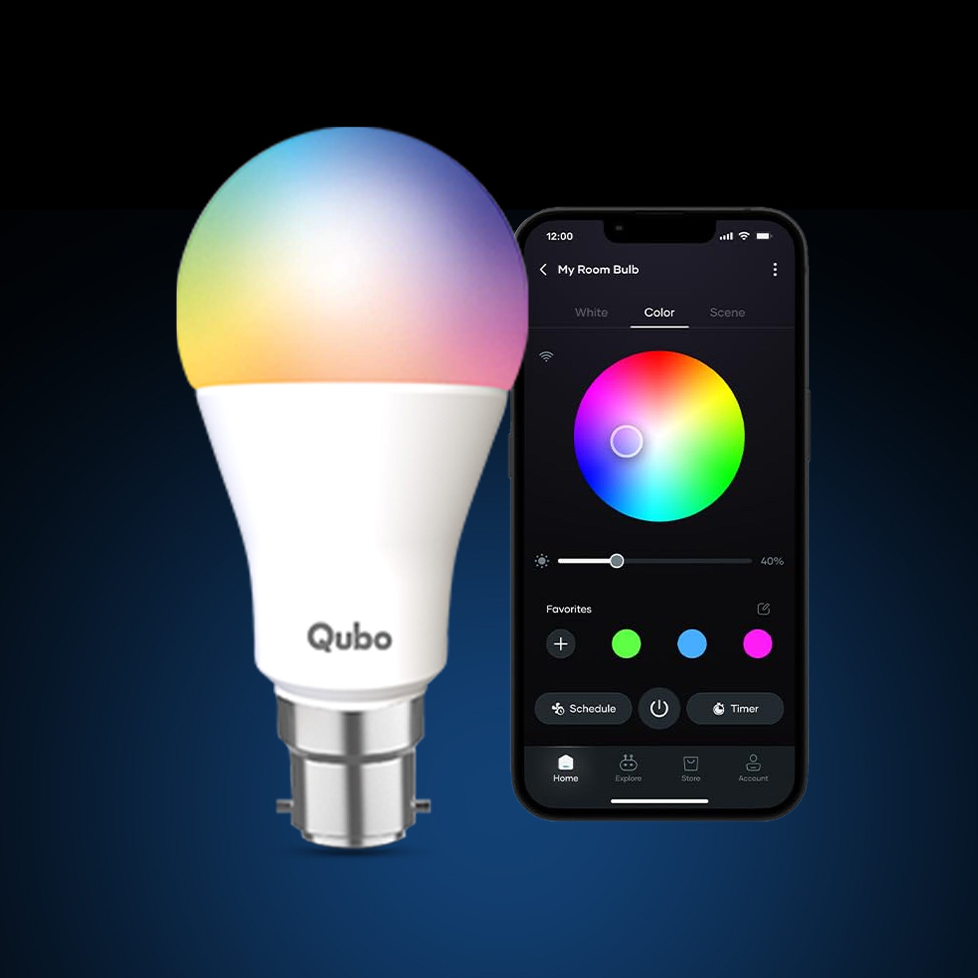 QUBO 9W B22 Smart LED Bulb | Wi-Fi & BT