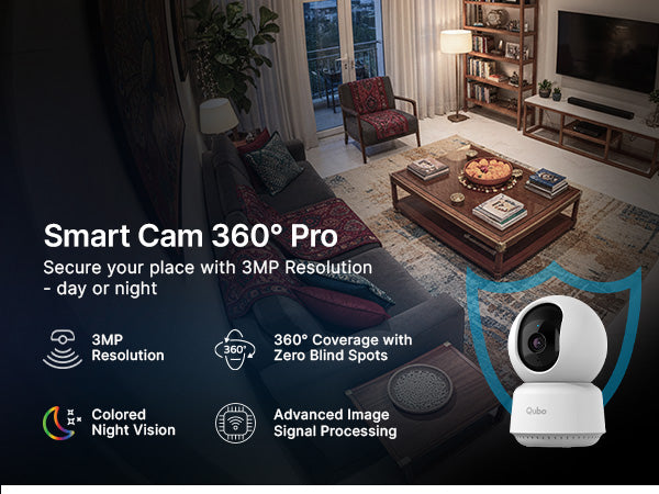 Qubo Smart Camera 360 | 3MP Ultra 2K | STQC Certified |Cloud & SD Card ...