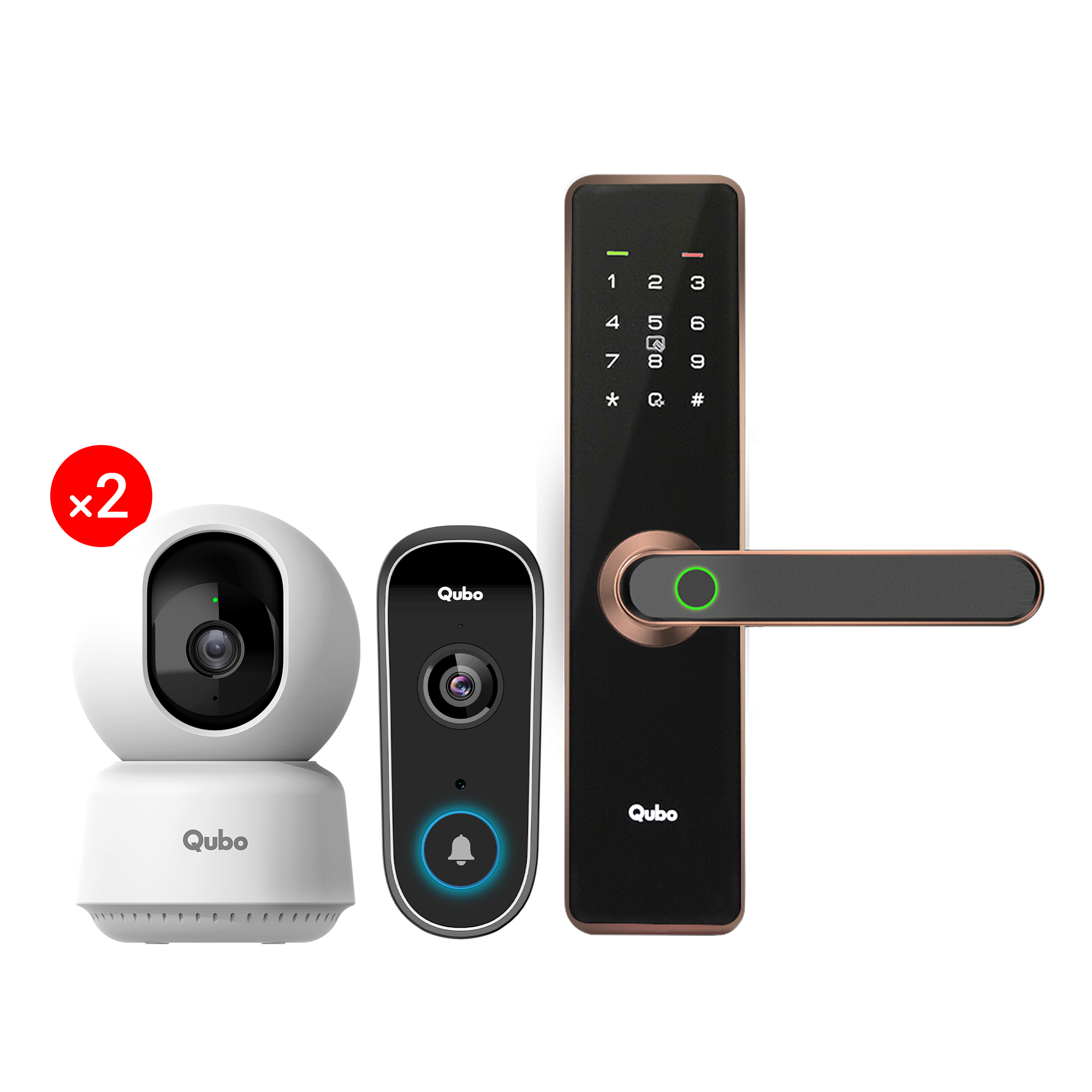 Video Doorbell Pro, Smart Door Lock Essential (Copper) & 2xSmart Camera 360° 3MP Combo