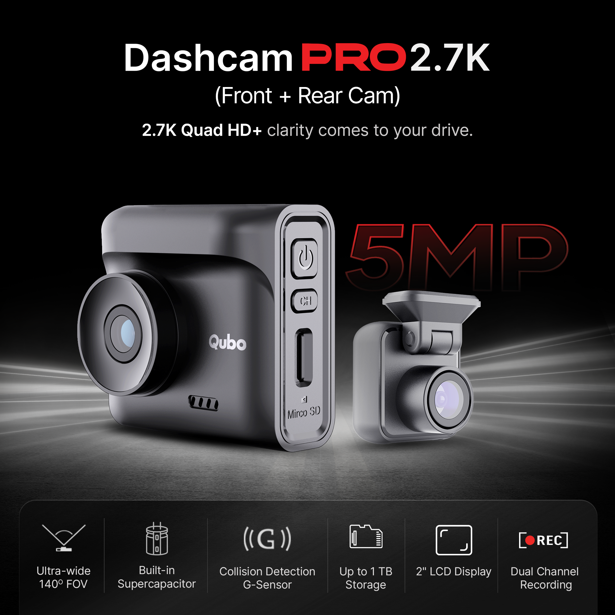 Dashcam Car Pro 2.7K [F+R] | 5MP | HDR