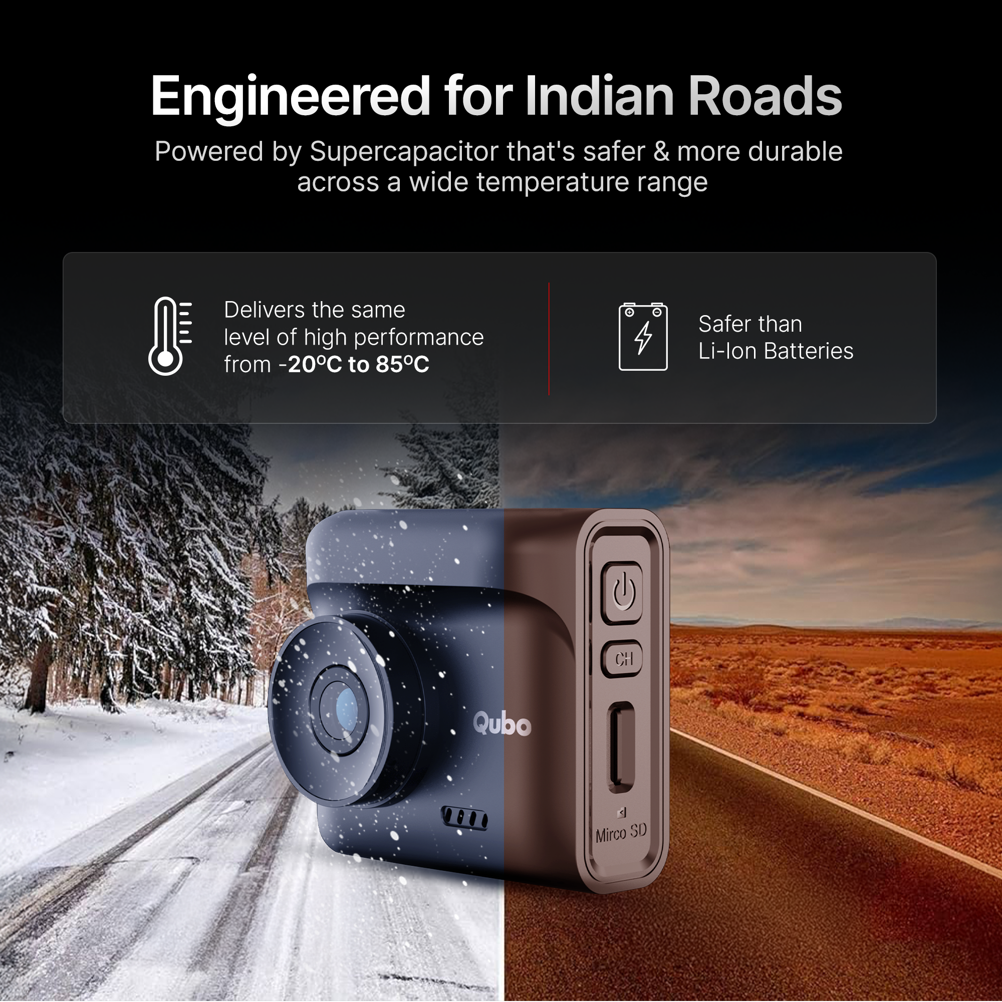 Qubo Car Dash Cam Pro 2.7K | 5MP QHD+ | HDR (Front)