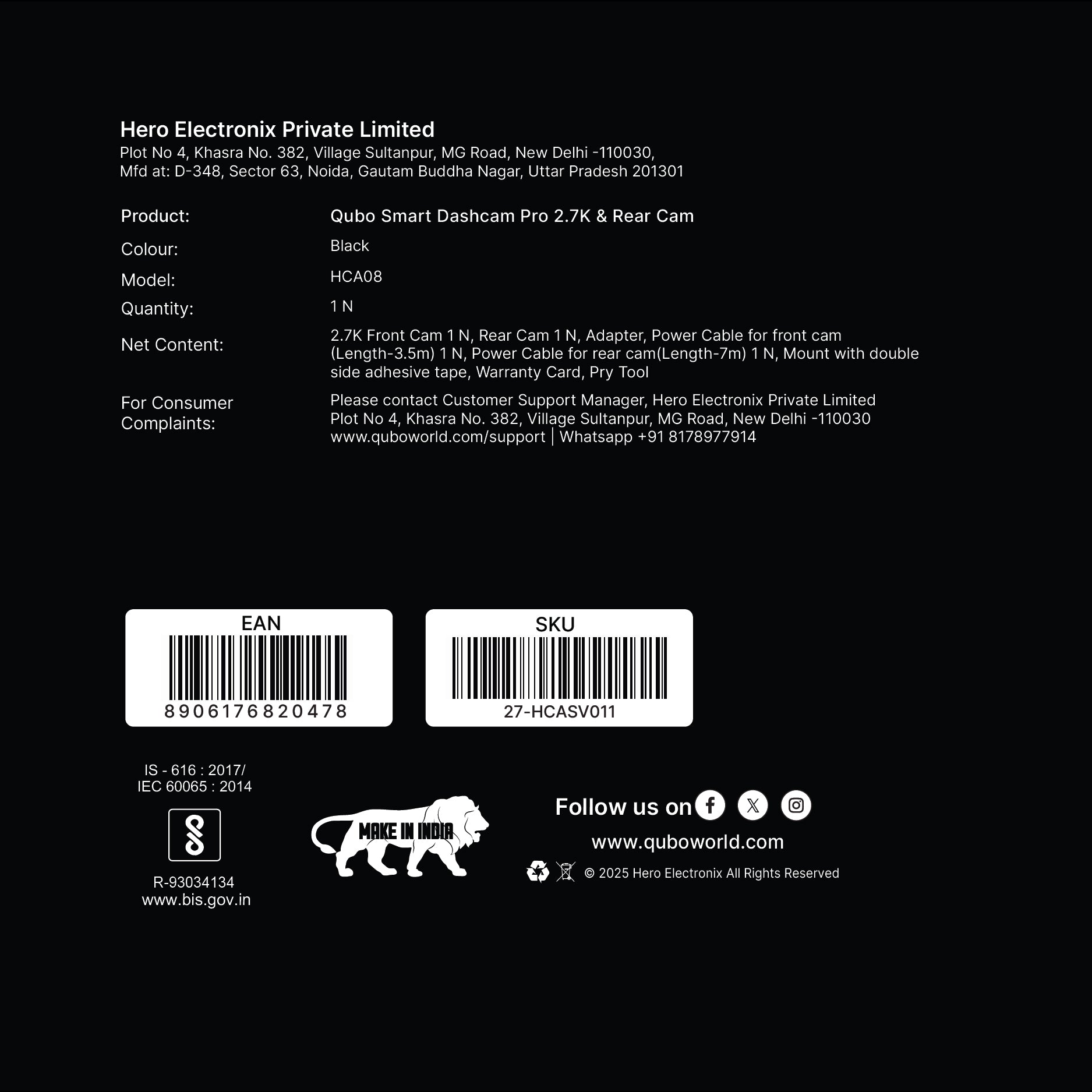 Dashcam 27K Front Label