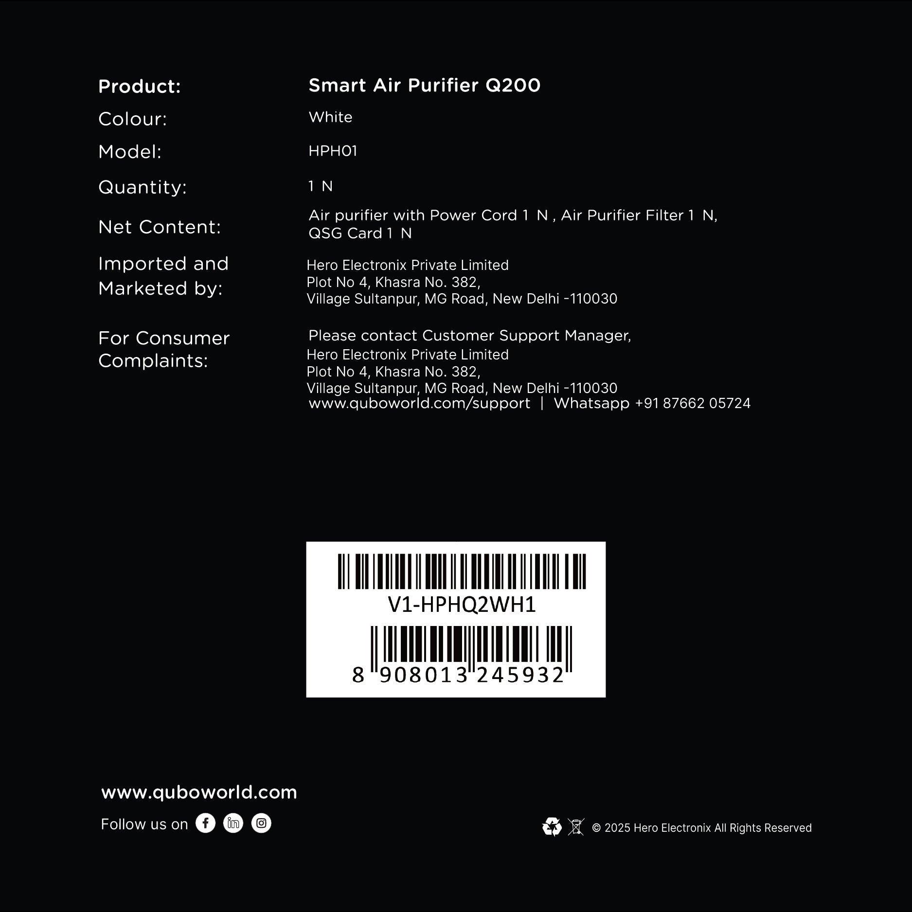 Q200 Smart Air Purifier Label