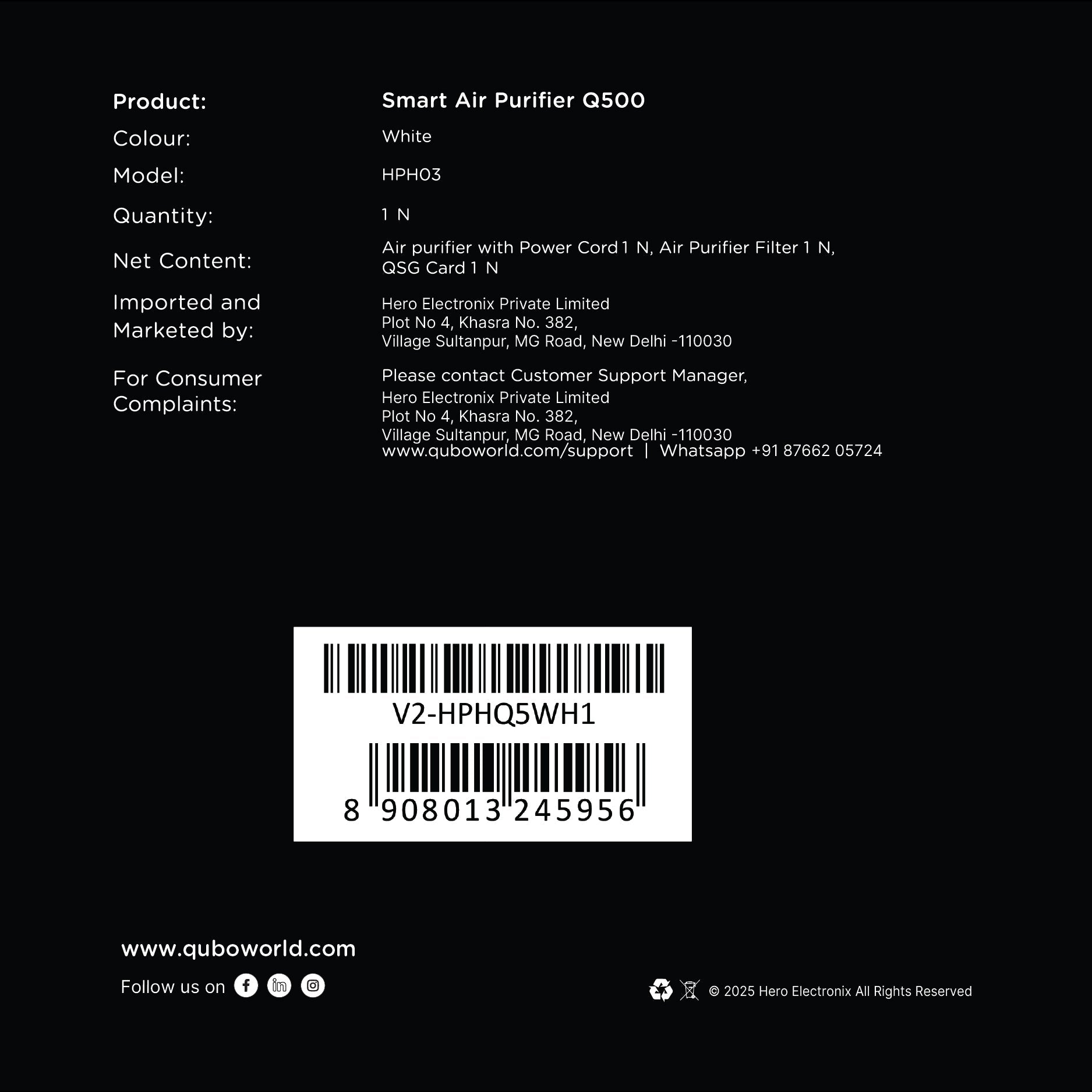 Q500 Smart Air Purifier Label