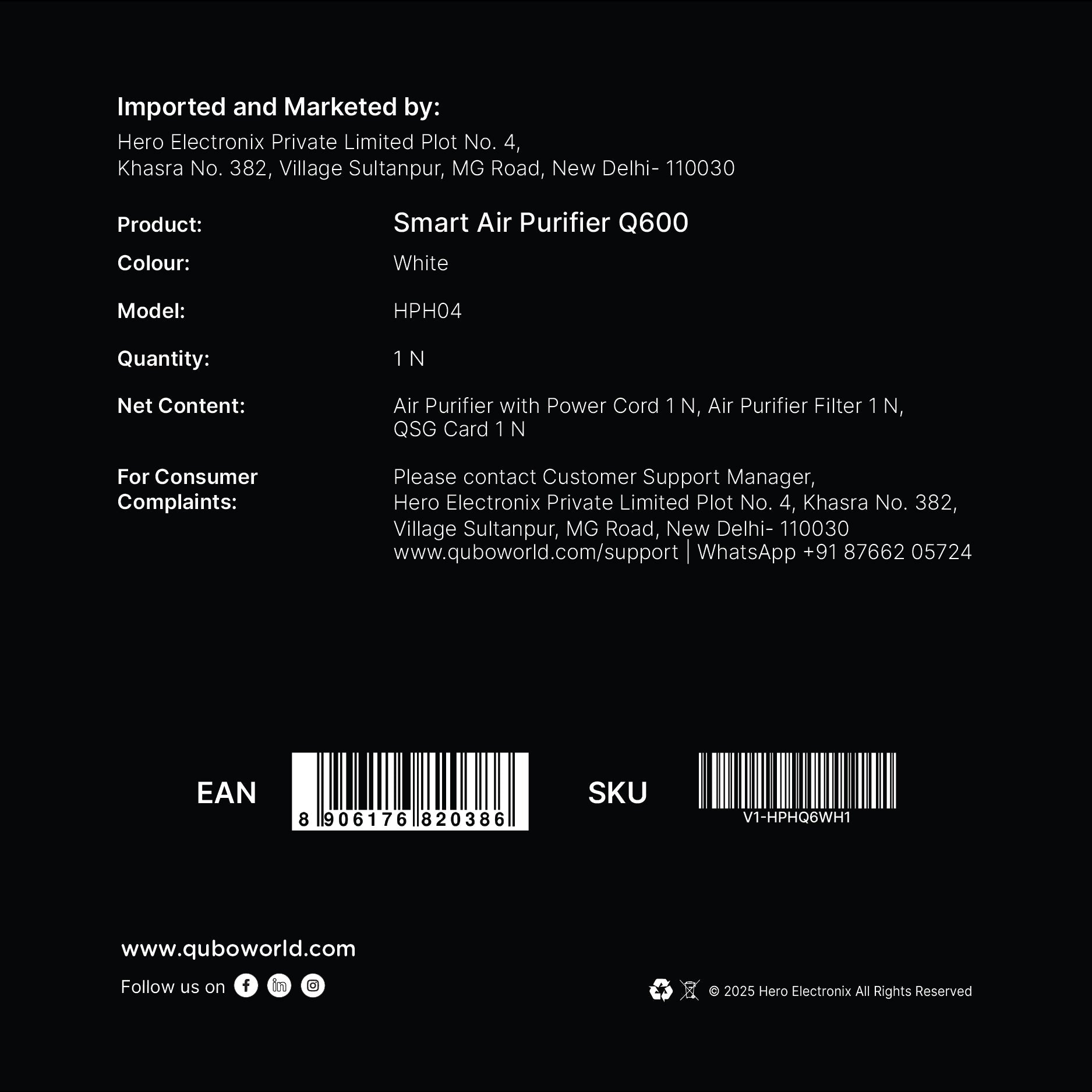 Q600 Smart Air Purifier Label