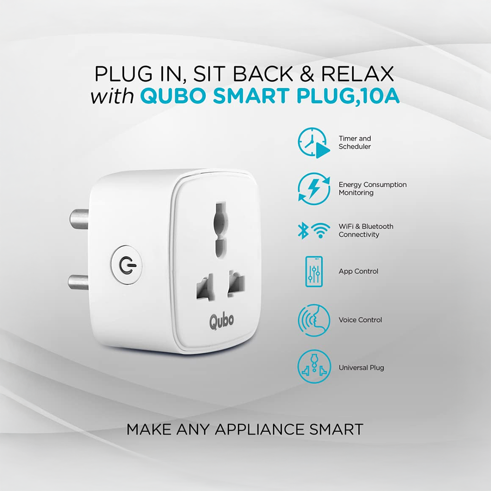 Qubo 10A Wi-Fi+BT Smart Plug, Ideal for Small Devices