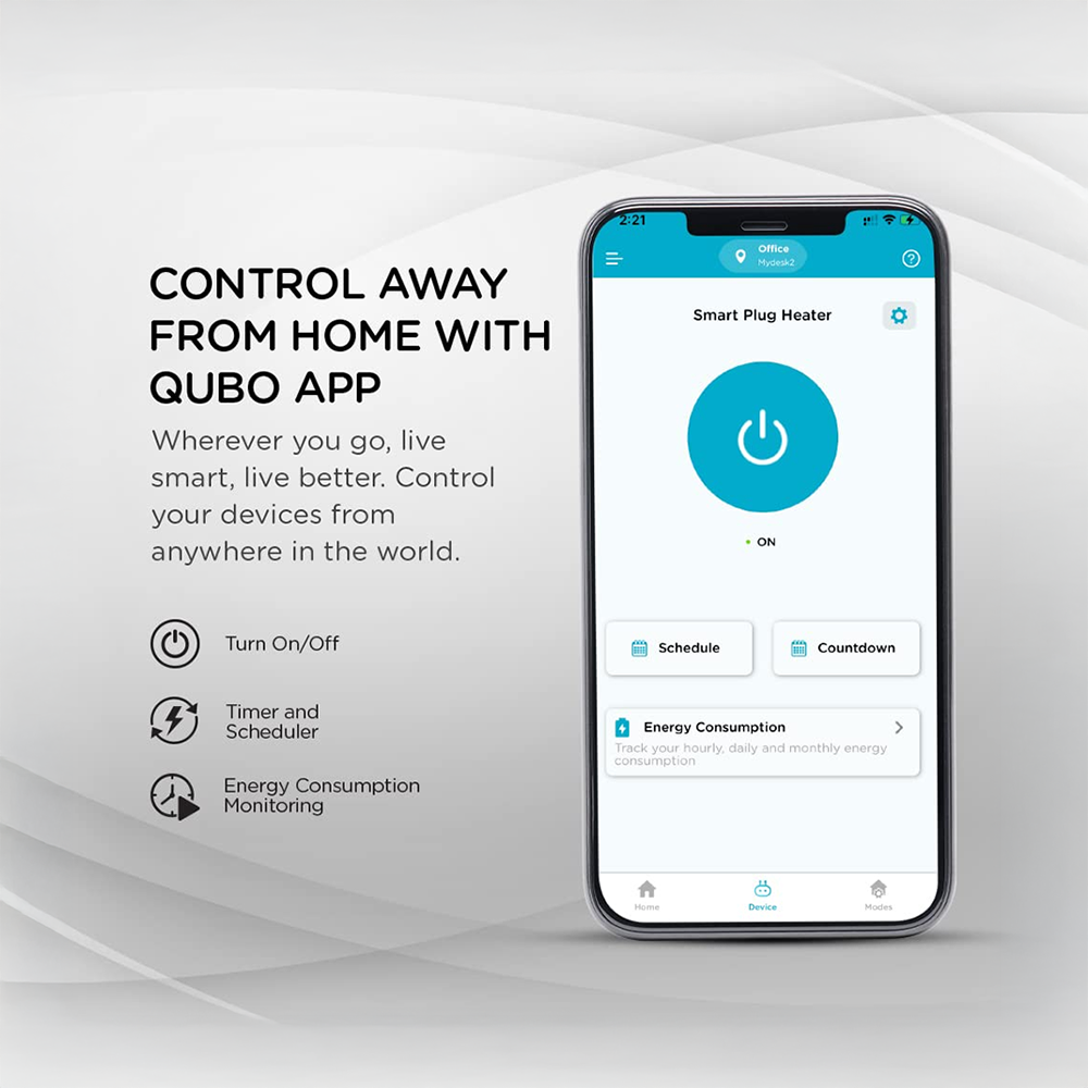 Qubo 10A Wi-Fi+BT Smart Plug, Ideal for Small Devices
