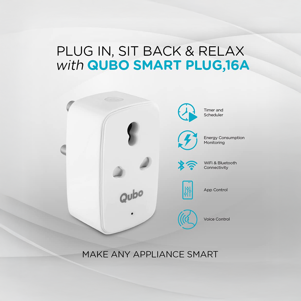 Qubo 16A Wi-Fi+BT Smart Plug, Ideal for Heavy Appliances